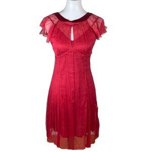 SAJA Red 100% Sheet Silk Mini Dress With Red Slip Size 4